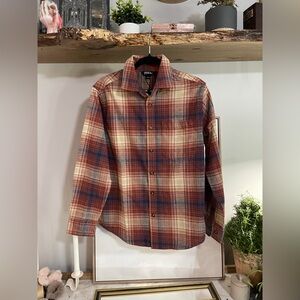 NWT Eddie Bauer Men's Rust and Blue Plaid Cotton Flannel Button-Down Shirt